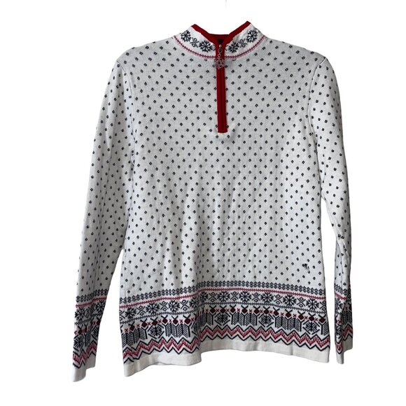 Breckenridge Womens SM White Nordic Snowflake Cotton Zip Sweater Fair Isle Knit - Picture 1 of 7